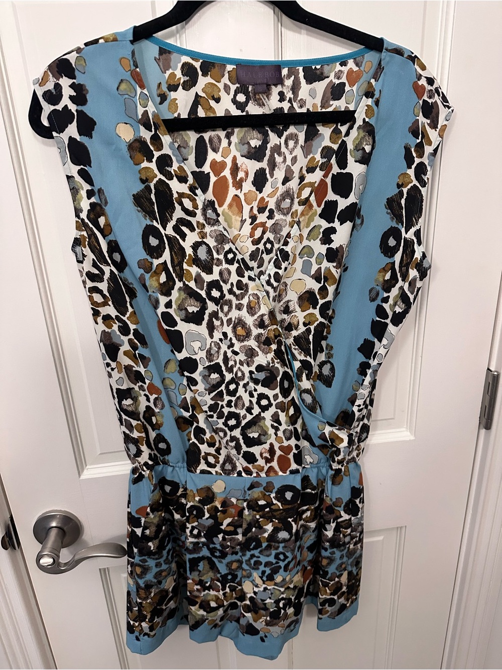 Hale Bob Blue Multicolor Leopard Print Mini Dress